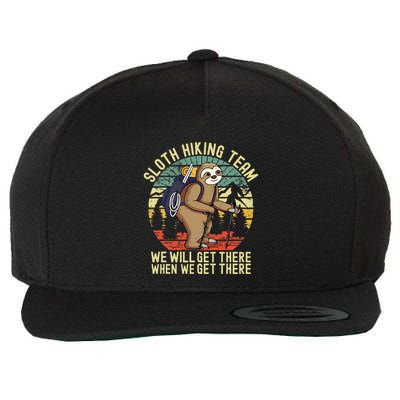 Retro sloth Hiking team we'll get there when we get there  Wool Snapback Cap