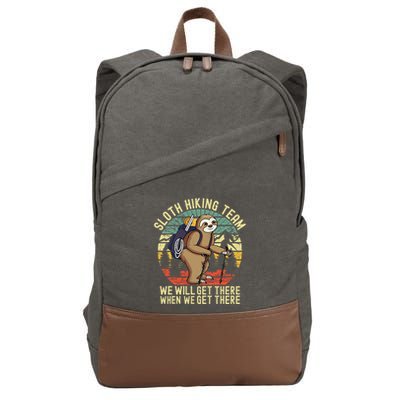 Retro sloth Hiking team we'll get there when we get there  Cotton Canvas Backpack