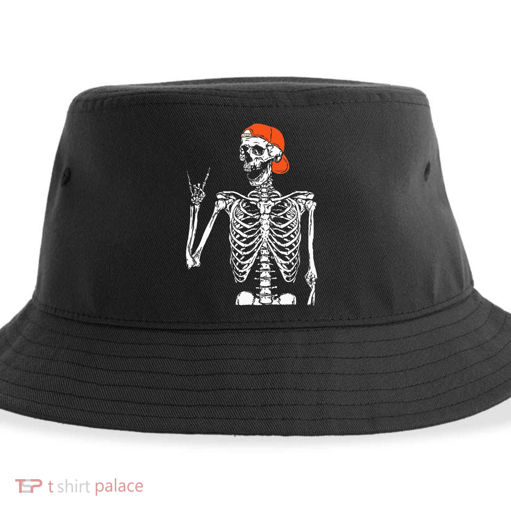 Rocker Skeleton Hand Rock On Costume Funny Halloween Gifts Sustainable Bucket Hat