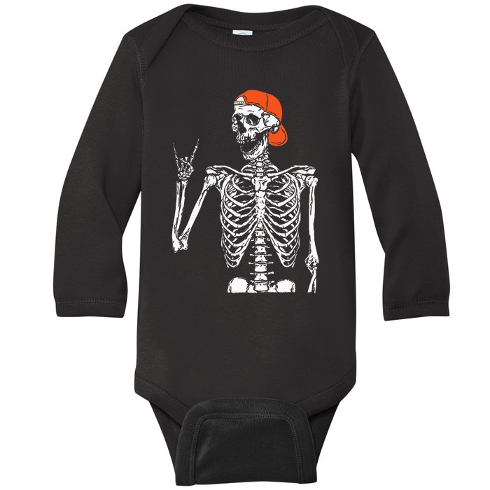 Rocker Skeleton Hand Rock On Costume Funny Halloween Gifts Baby Long Sleeve Bodysuit