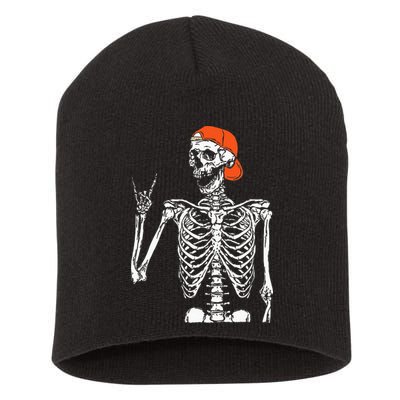 Rocker Skeleton Hand Rock On Costume Funny Halloween Gifts Short Acrylic Beanie