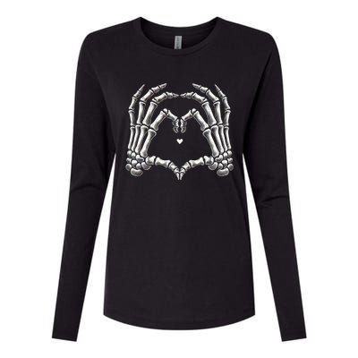 Retro Skeleton Hands Vintage Heart Sign Halloween Costume Funny Gift Womens Cotton Relaxed Long Sleeve T-Shirt