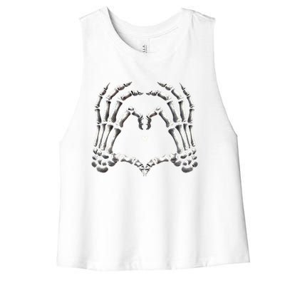 Retro Skeleton Hands Vintage Heart Sign Halloween Costume Funny Gift Women's Racerback Cropped Tank