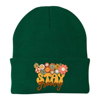 Retro Sunflower Hippie Stay Groovy Positive Mind Happy Life Knit Cap Winter Beanie