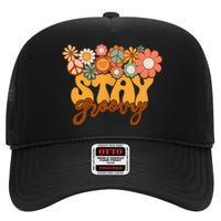 Retro Sunflower Hippie Stay Groovy Positive Mind Happy Life High Crown Mesh Back Trucker Hat