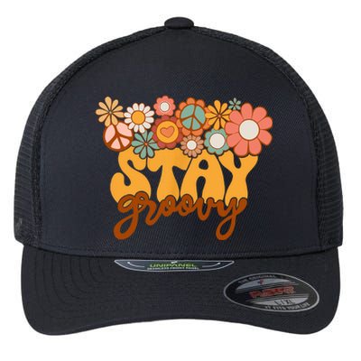 Retro Sunflower Hippie Stay Groovy Positive Mind Happy Life Flexfit Unipanel Trucker Cap