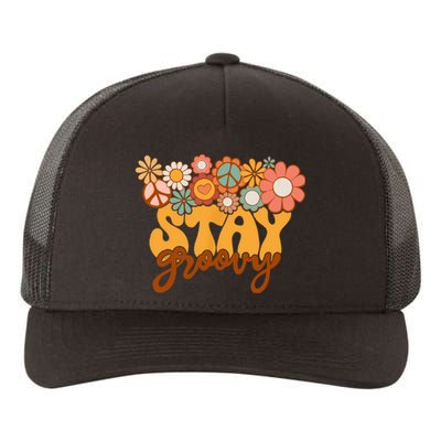 Retro Sunflower Hippie Stay Groovy Positive Mind Happy Life Yupoong Adult 5-Panel Trucker Hat