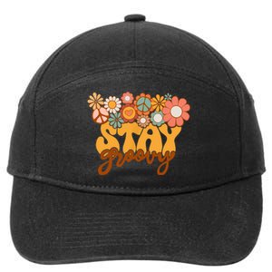 Retro Sunflower Hippie Stay Groovy Positive Mind Happy Life 7-Panel Snapback Hat