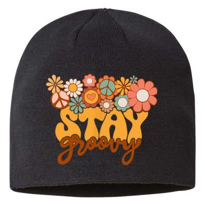 Retro Sunflower Hippie Stay Groovy Positive Mind Happy Life Sustainable Beanie