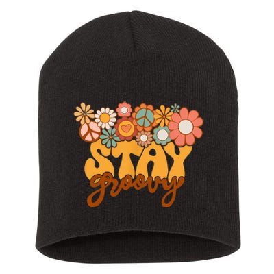 Retro Sunflower Hippie Stay Groovy Positive Mind Happy Life Short Acrylic Beanie