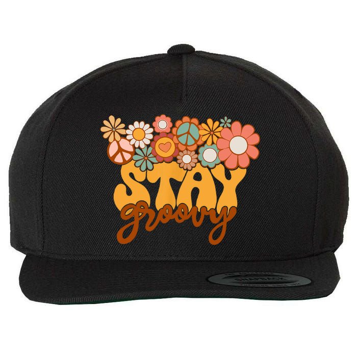 Retro Sunflower Hippie Stay Groovy Positive Mind Happy Life Wool Snapback Cap