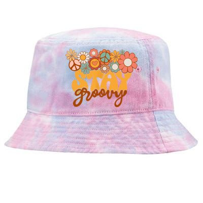 Retro Sunflower Hippie Stay Groovy Positive Mind Happy Life Tie-Dyed Bucket Hat