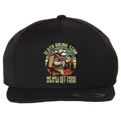 Retro Sloth Hiking Team WeLl Get There When We Get There Wool Snapback Cap