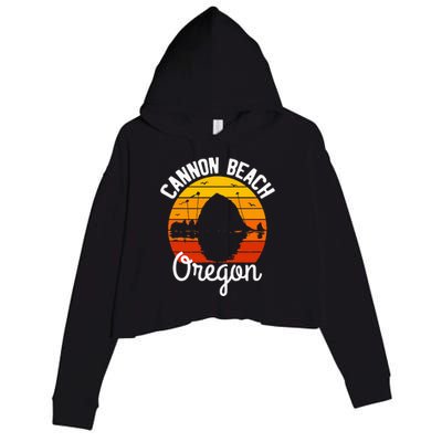 Retro Sunset Haystack Rock Souvenir Cannon Beach Crop Fleece Hoodie