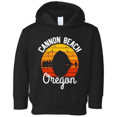 Retro Sunset Haystack Rock Souvenir Cannon Beach Toddler Hoodie