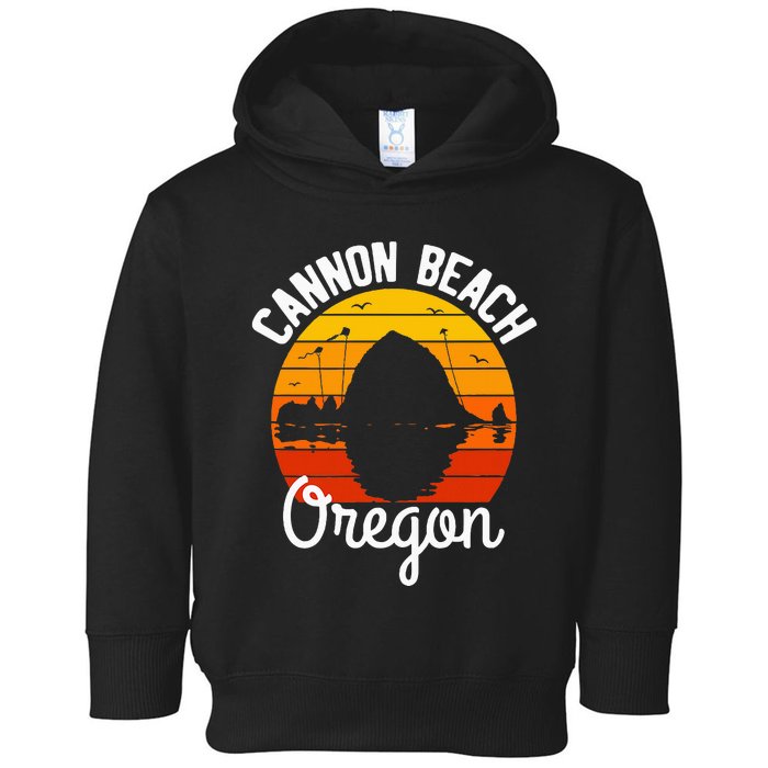 Retro Sunset Haystack Rock Souvenir Cannon Beach Toddler Hoodie