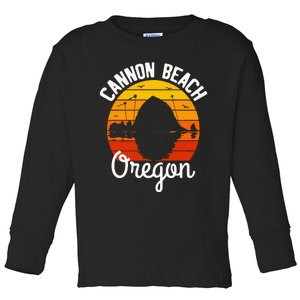 Retro Sunset Haystack Rock Souvenir Cannon Beach Toddler Long Sleeve Shirt