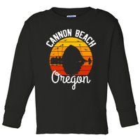 Retro Sunset Haystack Rock Souvenir Cannon Beach Toddler Long Sleeve Shirt