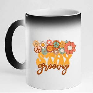 Retro Sunflower Hippie Stay Groovy Positive Mind Happy Life 11oz Black Color Changing Mug