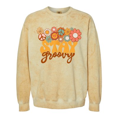 Retro Sunflower Hippie Stay Groovy Positive Mind Happy Life Colorblast Crewneck Sweatshirt