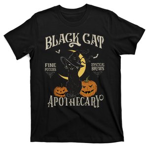 Retro Scary Halloween Costume Black Cat Salem Apothecary T-Shirt