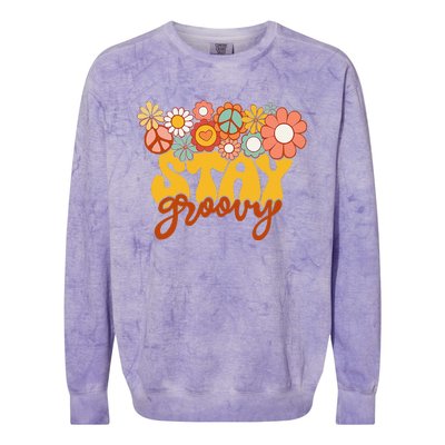 Retro Sunflower Hippie Stay Groovy Positive Mind Happy Life Colorblast Crewneck Sweatshirt