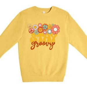 Retro Sunflower Hippie Stay Groovy Positive Mind Happy Life Premium Crewneck Sweatshirt