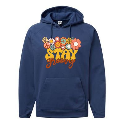 Retro Sunflower Hippie Stay Groovy Positive Mind Happy Life Performance Fleece Hoodie