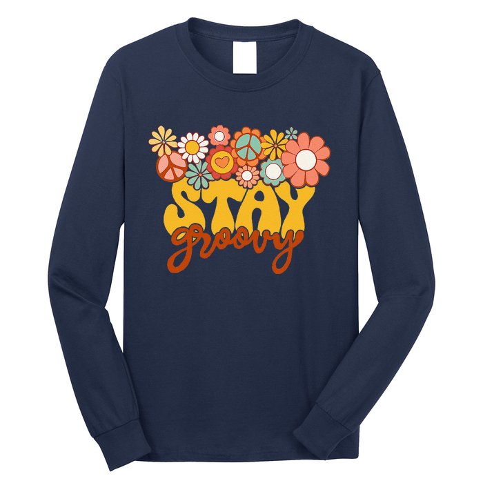 Retro Sunflower Hippie Stay Groovy Positive Mind Happy Life Long Sleeve Shirt