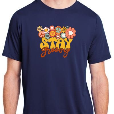 Retro Sunflower Hippie Stay Groovy Positive Mind Happy Life Adult ChromaSoft Performance T-Shirt