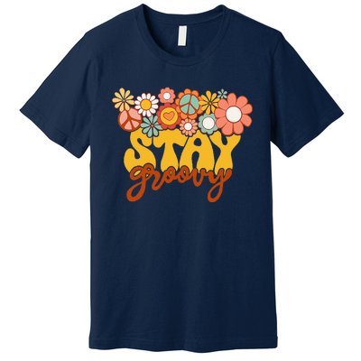 Retro Sunflower Hippie Stay Groovy Positive Mind Happy Life Premium T-Shirt