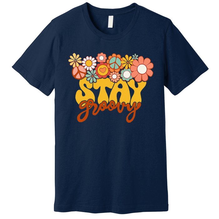 Retro Sunflower Hippie Stay Groovy Positive Mind Happy Life Premium T-Shirt