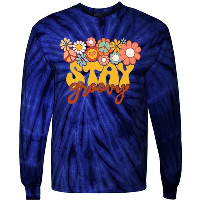 Retro Sunflower Hippie Stay Groovy Positive Mind Happy Life Tie-Dye Long Sleeve Shirt