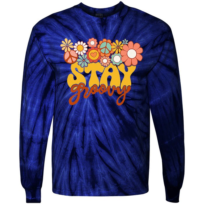 Retro Sunflower Hippie Stay Groovy Positive Mind Happy Life Tie-Dye Long Sleeve Shirt