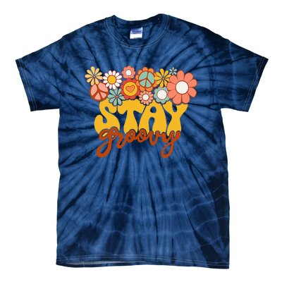 Retro Sunflower Hippie Stay Groovy Positive Mind Happy Life Tie-Dye T-Shirt