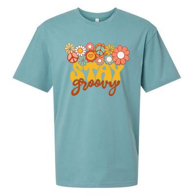 Retro Sunflower Hippie Stay Groovy Positive Mind Happy Life Sueded Cloud Jersey T-Shirt