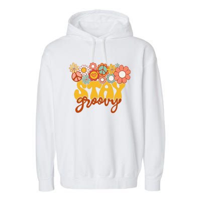 Retro Sunflower Hippie Stay Groovy Positive Mind Happy Life Garment-Dyed Fleece Hoodie