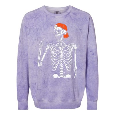 Rocker Skeleton Hand Rock On Costume Funny Halloween Gifts Colorblast Crewneck Sweatshirt