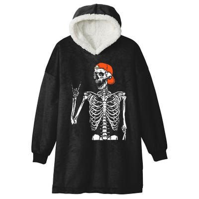 Rocker Skeleton Hand Rock On Costume Funny Halloween Gifts Hooded Wearable Blanket