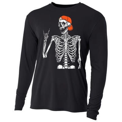 Rocker Skeleton Hand Rock On Costume Funny Halloween Gifts Cooling Performance Long Sleeve Crew