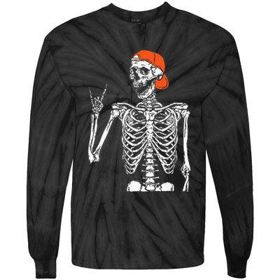 Rocker Skeleton Hand Rock On Costume Funny Halloween Gifts Tie-Dye Long Sleeve Shirt