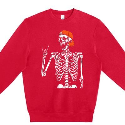 Rocker Skeleton Hand Rock On Costume Funny Halloween Gifts Premium Crewneck Sweatshirt