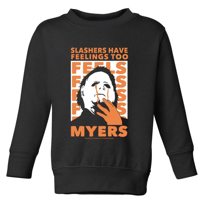 Riot Society Halloween M.I.C.H.A.E.L Myers Slashers Have Feelings Too Toddler Sweatshirt