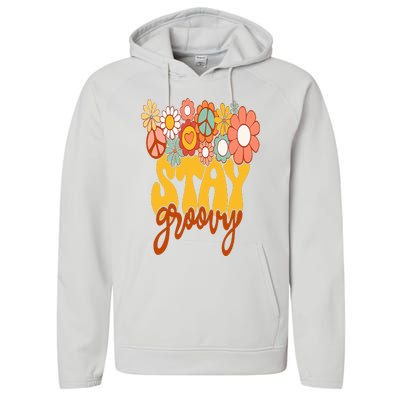 Retro Sunflower Hippie Stay Groovy Positive Mind Happy Life Performance Fleece Hoodie