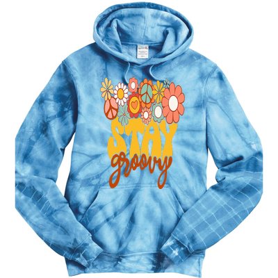 Retro Sunflower Hippie Stay Groovy Positive Mind Happy Life Tie Dye Hoodie