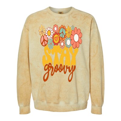 Retro Sunflower Hippie Stay Groovy Positive Mind Happy Life Colorblast Crewneck Sweatshirt