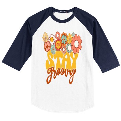 Retro Sunflower Hippie Stay Groovy Positive Mind Happy Life Baseball Sleeve Shirt