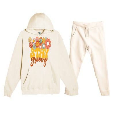 Retro Sunflower Hippie Stay Groovy Positive Mind Happy Life Premium Hooded Sweatsuit Set