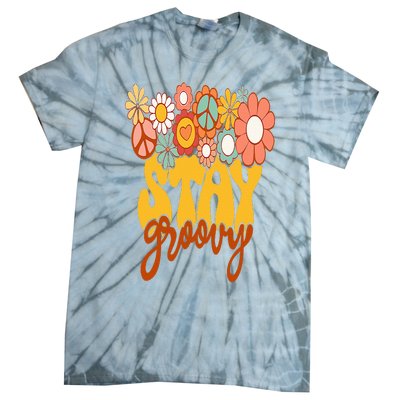 Retro Sunflower Hippie Stay Groovy Positive Mind Happy Life Tie-Dye T-Shirt