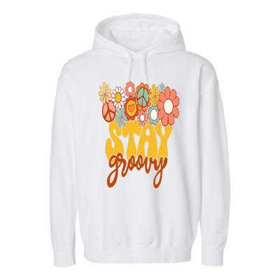 Retro Sunflower Hippie Stay Groovy Positive Mind Happy Life Garment-Dyed Fleece Hoodie